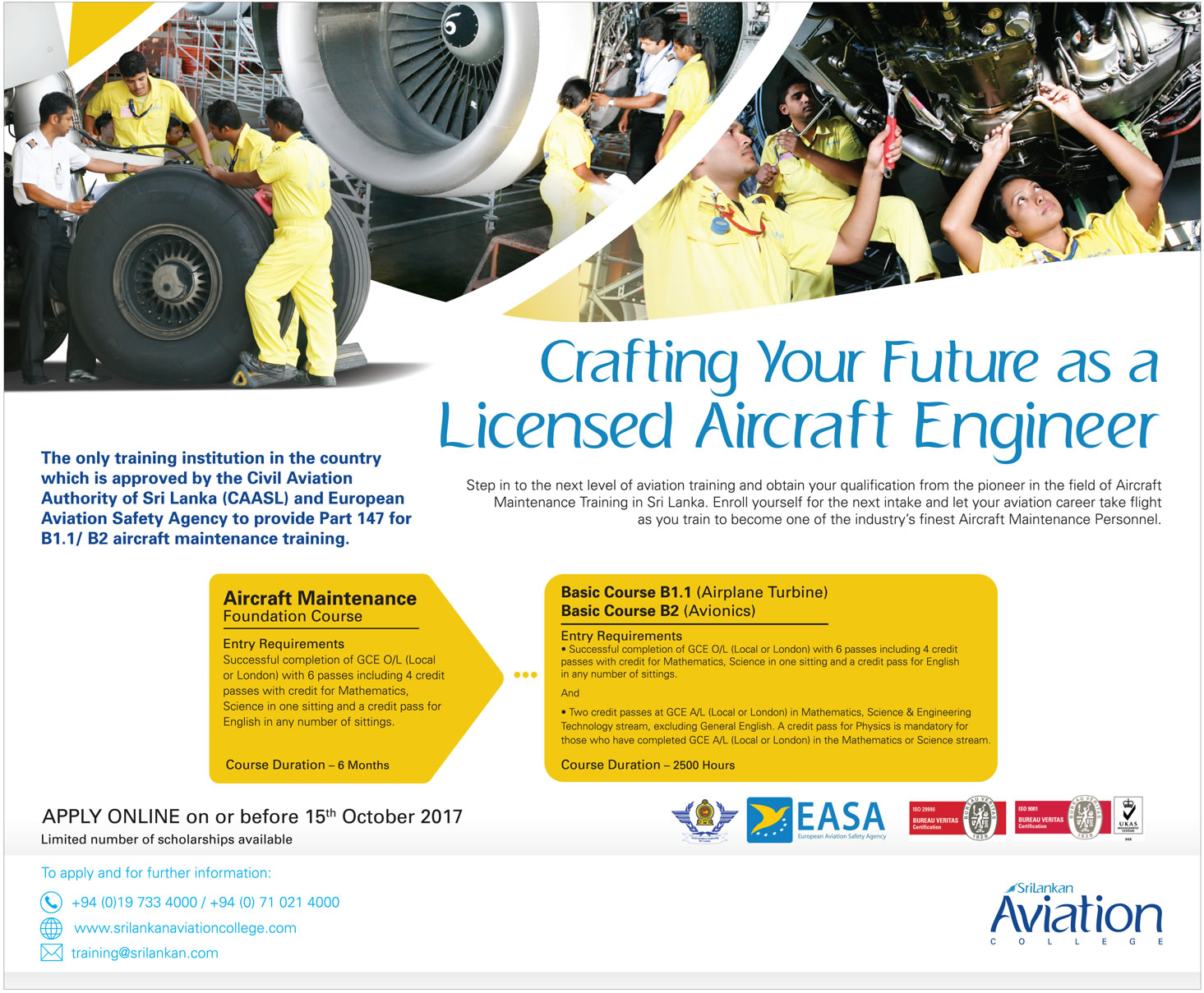 Aircraft Maintenance Foundation Course, Basic Course (Airplane Turbine), Basic Course (Avionics) - Sri Lankan Aviation Collage